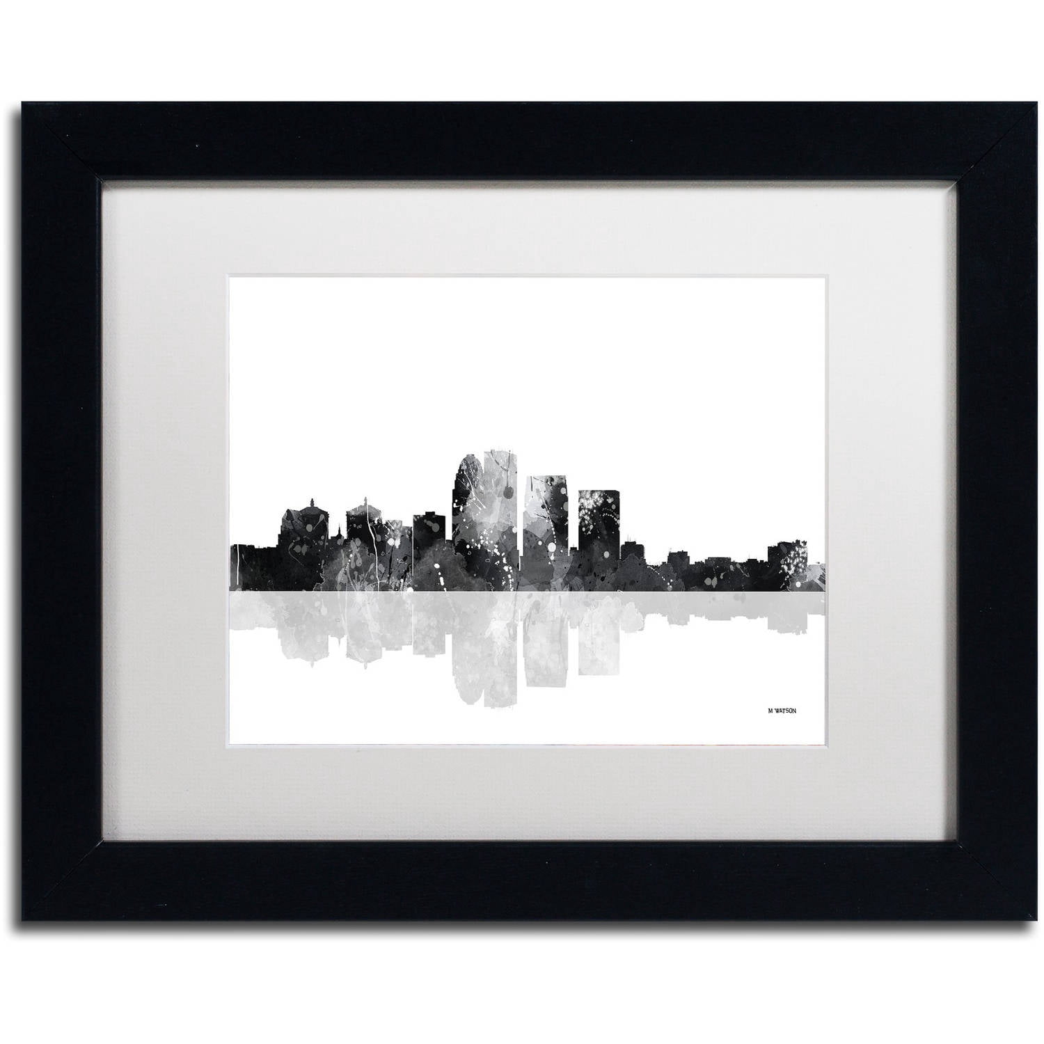 Trademark Fine Art "Louisville Kentucky Skyline BG-1" Canvas Art by Marlene Watson, White Matte, Black Frame