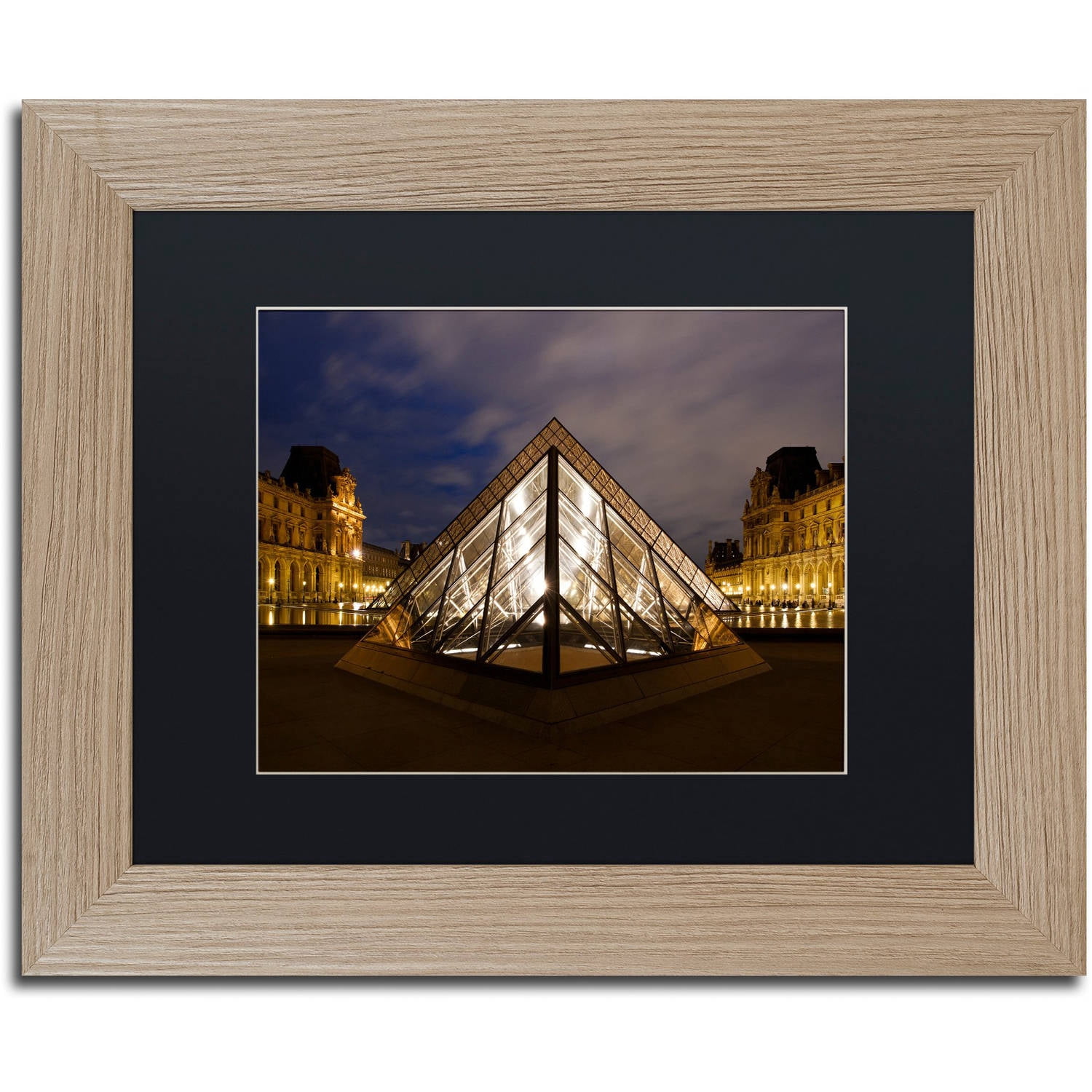 Trademark Fine Art "Louvre Pyramid" Canvas Art by Michael Blanchette Photography Black Matte, Birch Frame