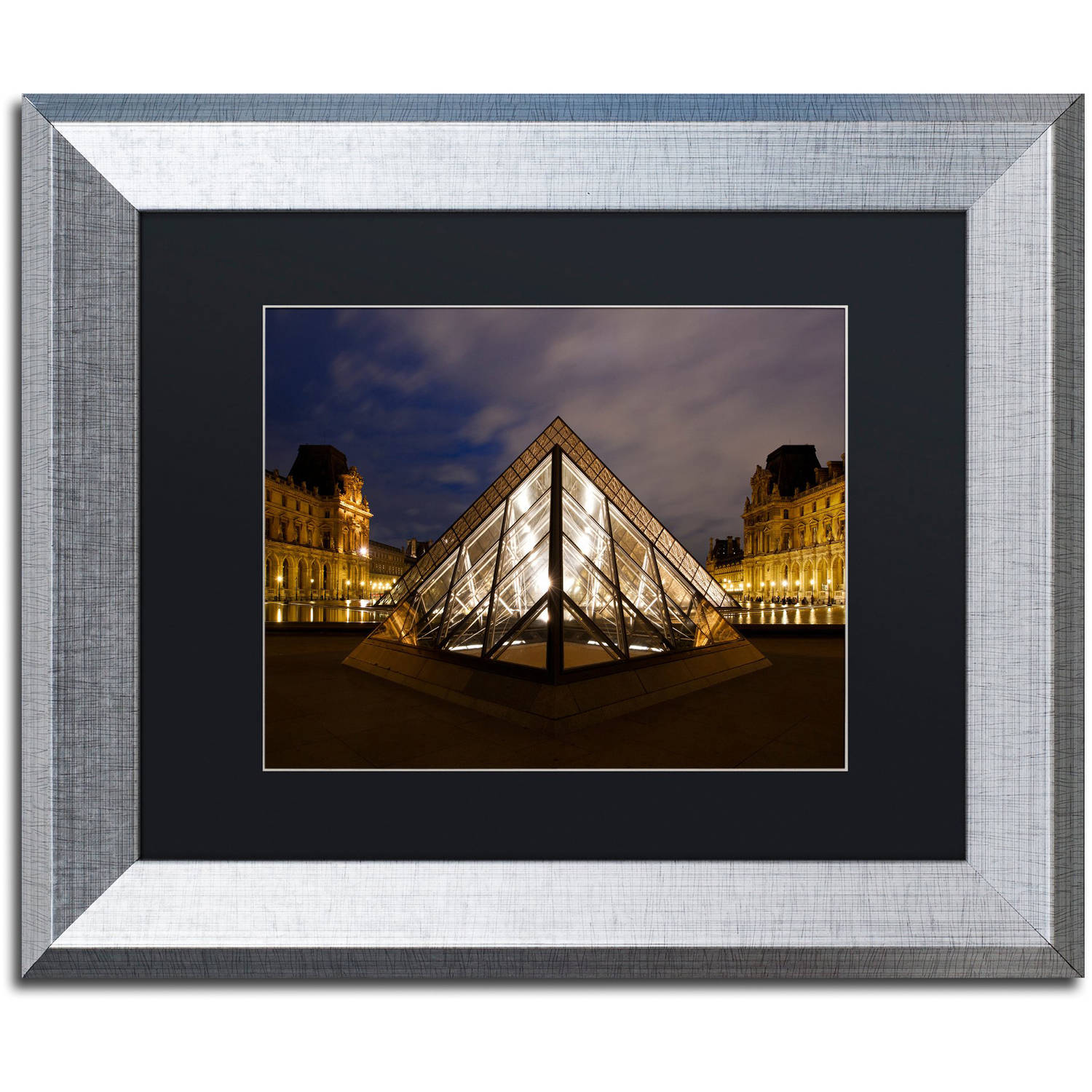Trademark Fine Art "Louvre Pyramid" Canvas Art by Michael Blanchette Photography Black Matte, Silver Frame