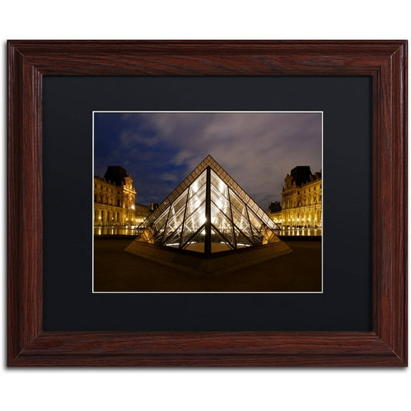 Trademark Fine Art "Louvre Pyramid" Canvas Art by Michael Blanchette Photography Black Matte, Wood Frame