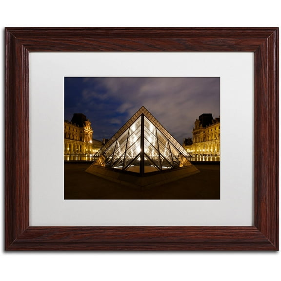 Trademark Fine Art "Louvre Pyramid" Canvas Art by Michael Blanchette Photography White Matte, Wood Frame