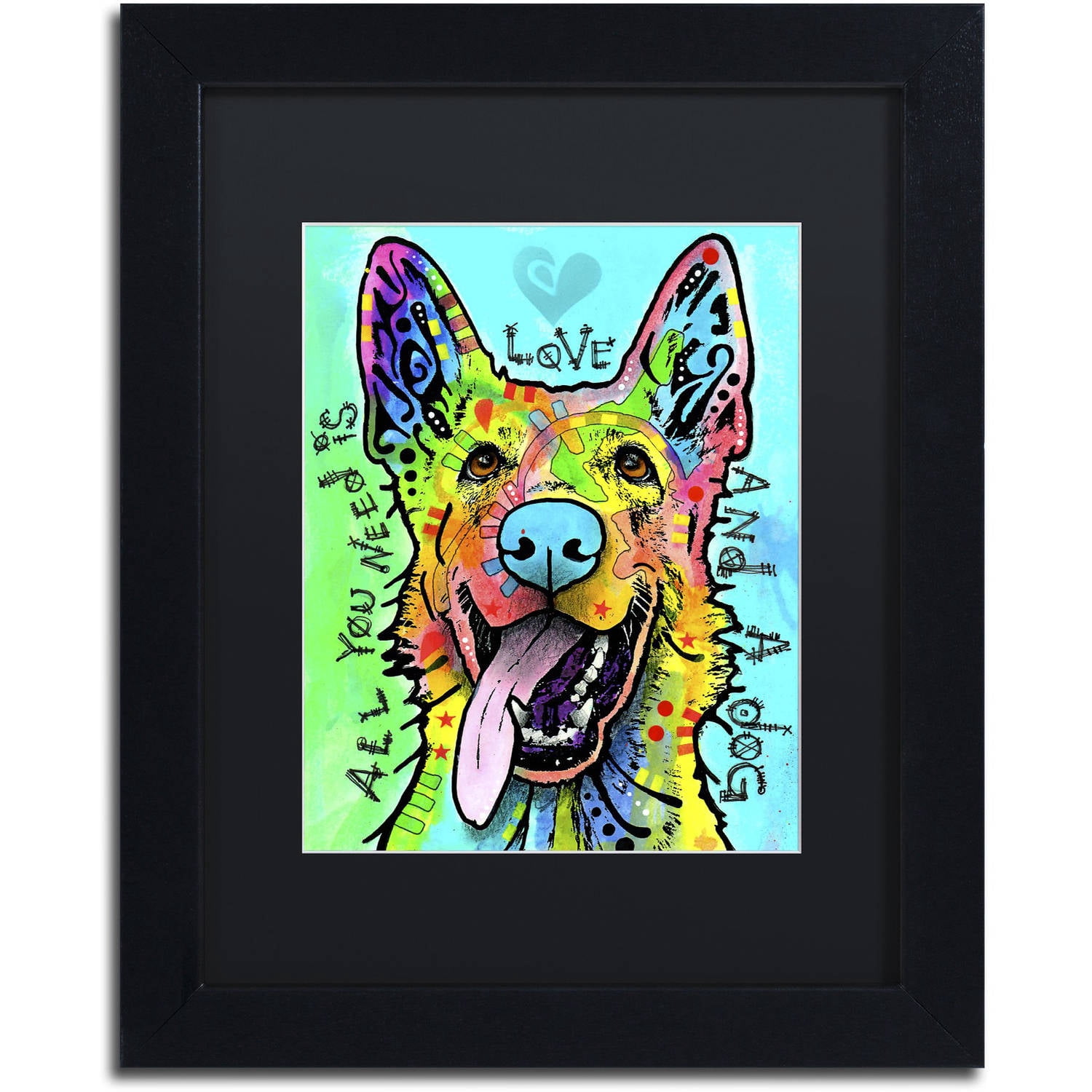 Trademark Fine Art 'Love And A Dog' Canvas Art by Dean Russo, Black Matte, Black Frame
