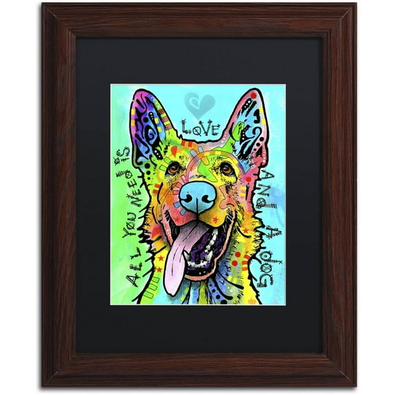 Trademark Fine Art 'Love And A Dog' Canvas Art by Dean Russo, Black Matte, Wood Frame