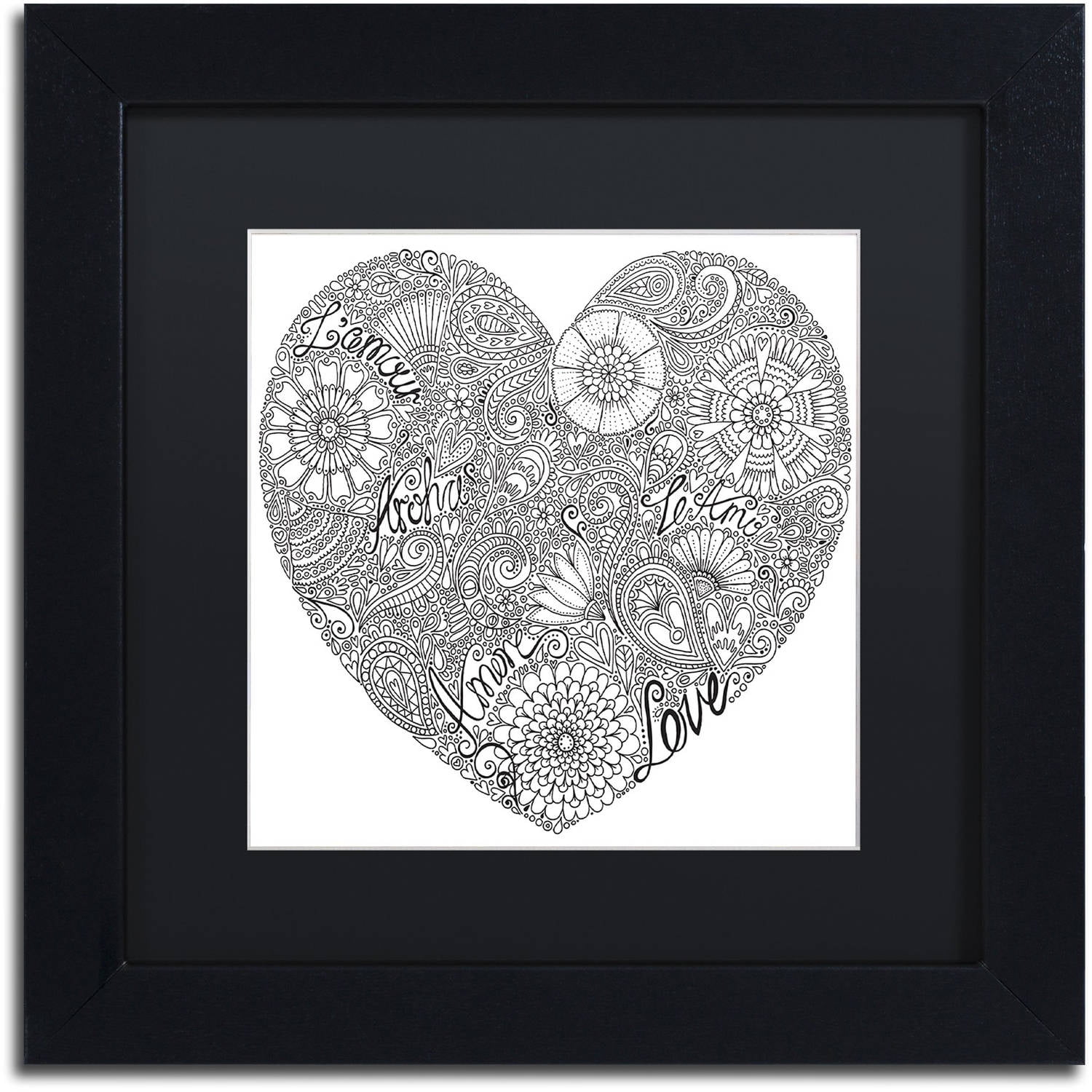 Trademark Fine Art "Love Heart" Canvas Art by Hello Angel, Black Matte, Black Frame