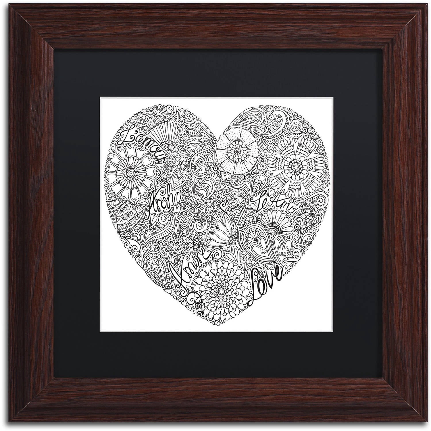 Trademark Fine Art "Love Heart" Canvas Art by Hello Angel, Black Matte, Wood Frame
