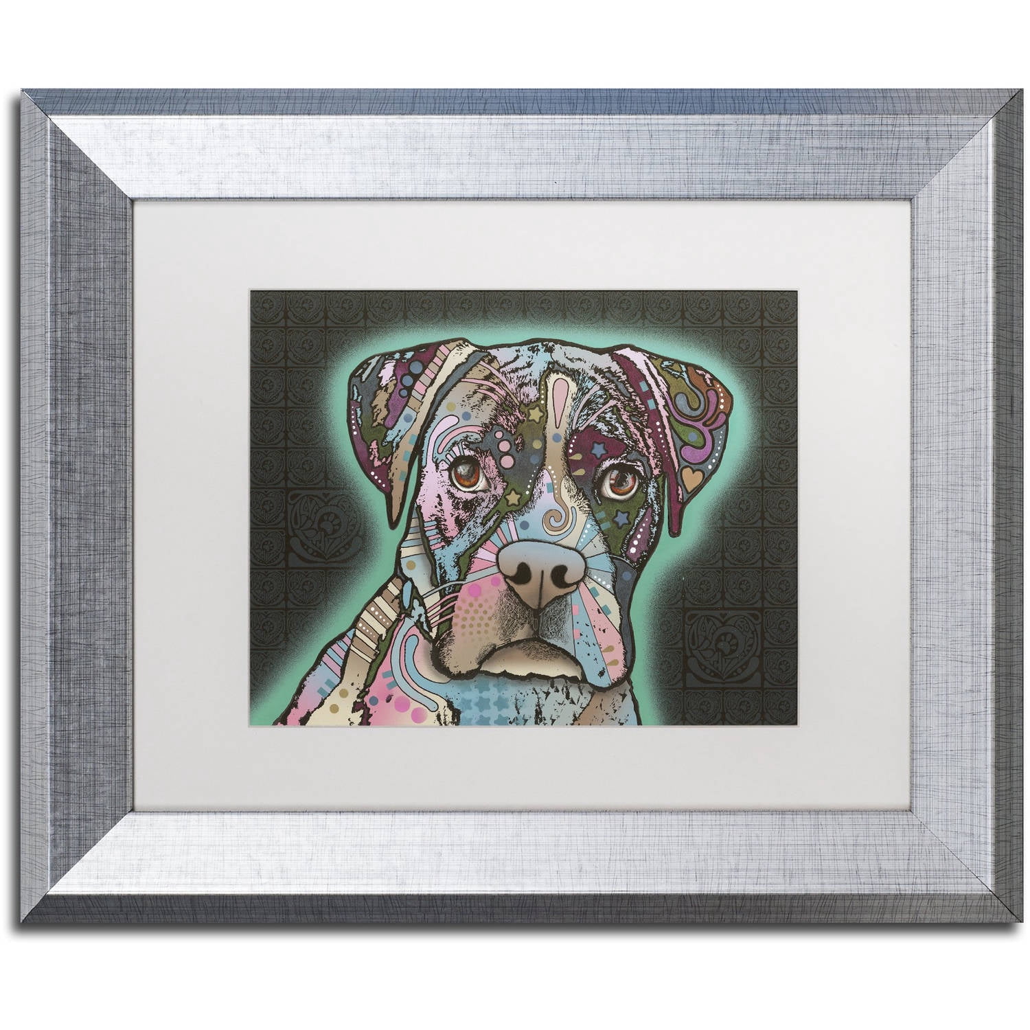 Trademark Fine Art "Love Thy Boxer" Canvas Art by Dean Russo, White Matte, Silver Frame