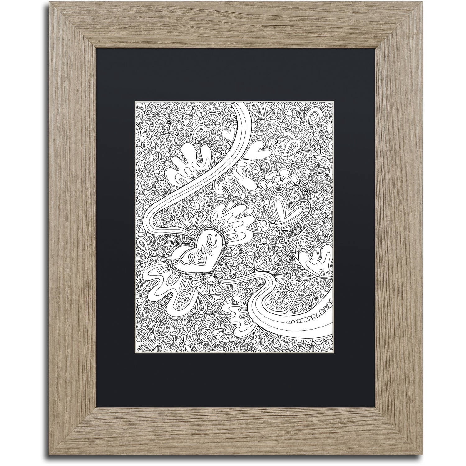 Trademark Fine Art "Love to Doodle Outlines" Canvas Art by Hello Angel, Black Matte, Birch Frame