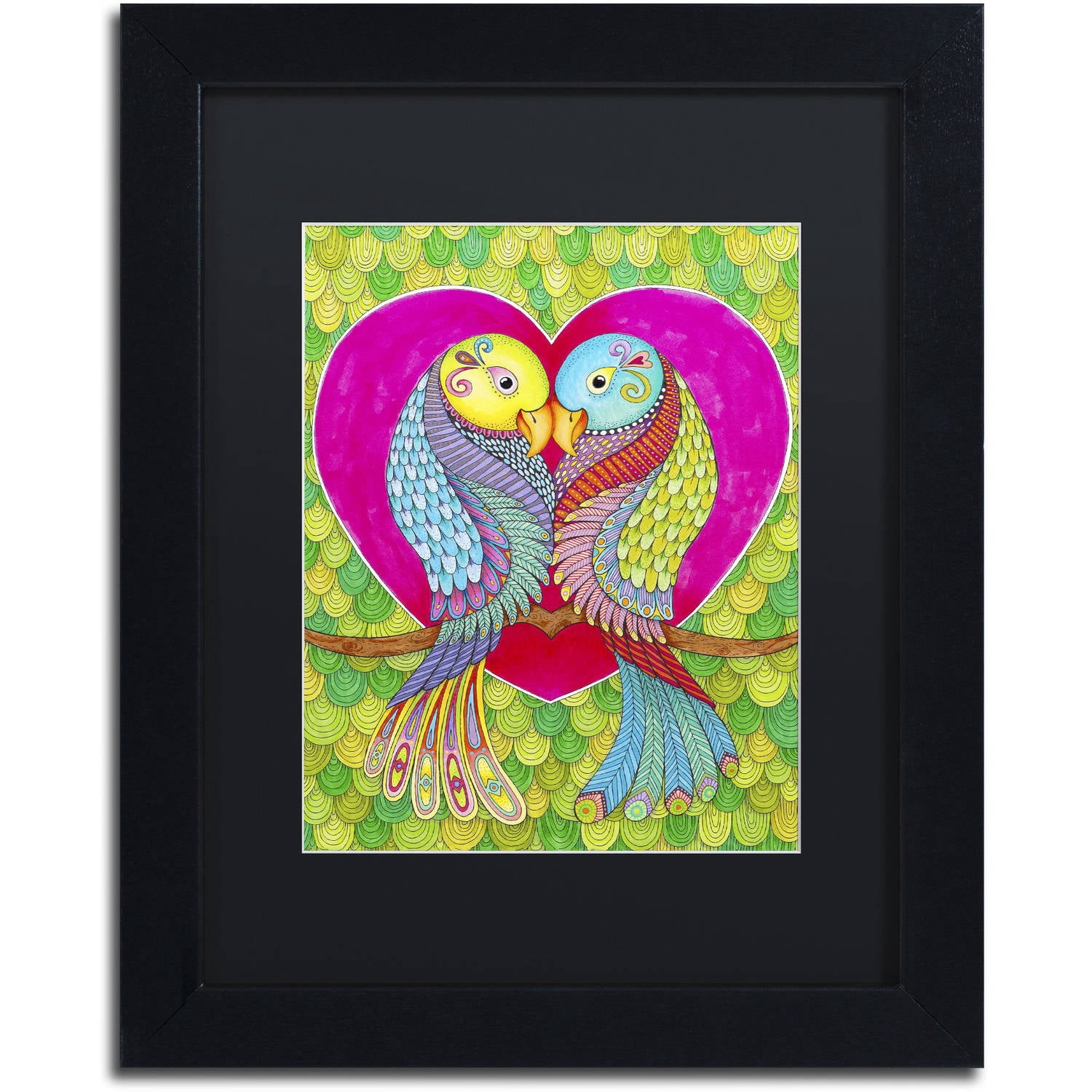 Trademark Fine Art "Lovebirds in Colour" Canvas Art by Hello Angel, Black Matte, Black Frame