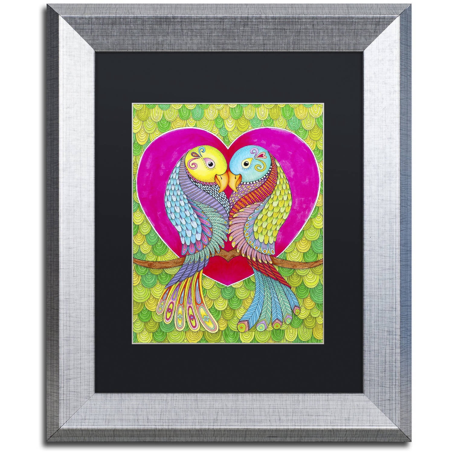 Trademark Fine Art "Lovebirds in Colour" Canvas Art by Hello Angel, Black Matte, Silver Frame
