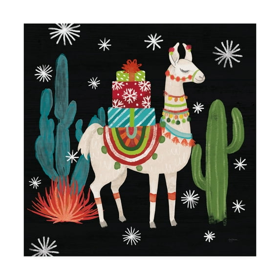 Trademark Fine Art 'Lovely Llamas II Christmas Black' Canvas Art by Mary Urban