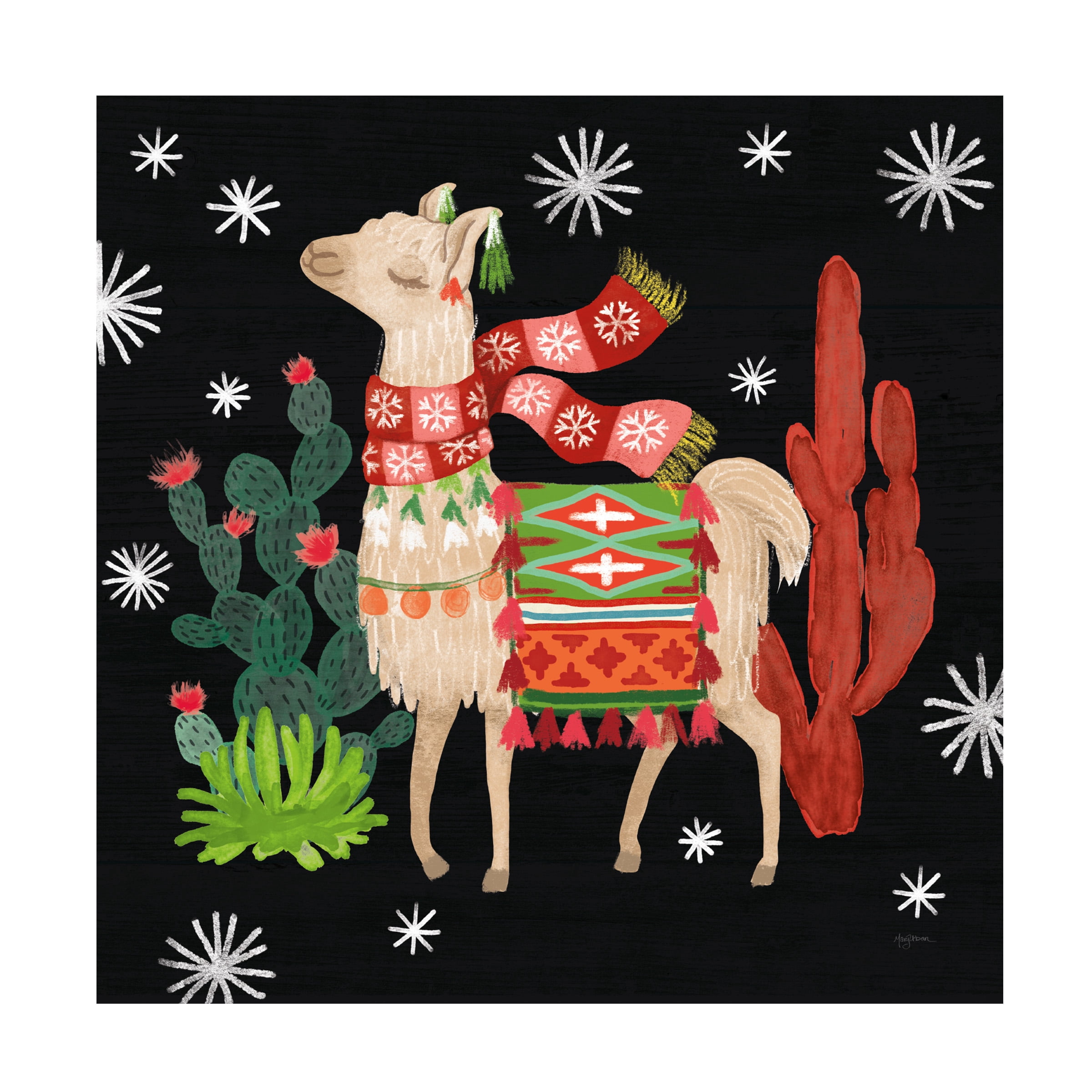 Trademark Fine Art 'Lovely Llamas IV Christmas Black' Canvas Art by Mary Urban
