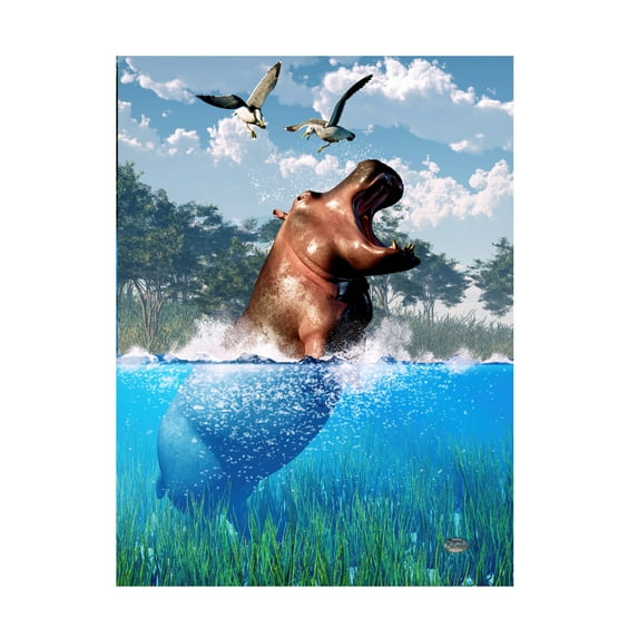 Trademark Fine Art 'Lunging Hippo' Canvas Art by Daniel Eskridge