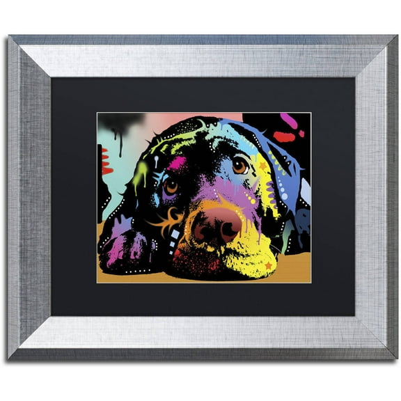 Trademark Fine Art "Lying Lab" Canvas Art by Dean Russo, Black Matte, Silver Frame