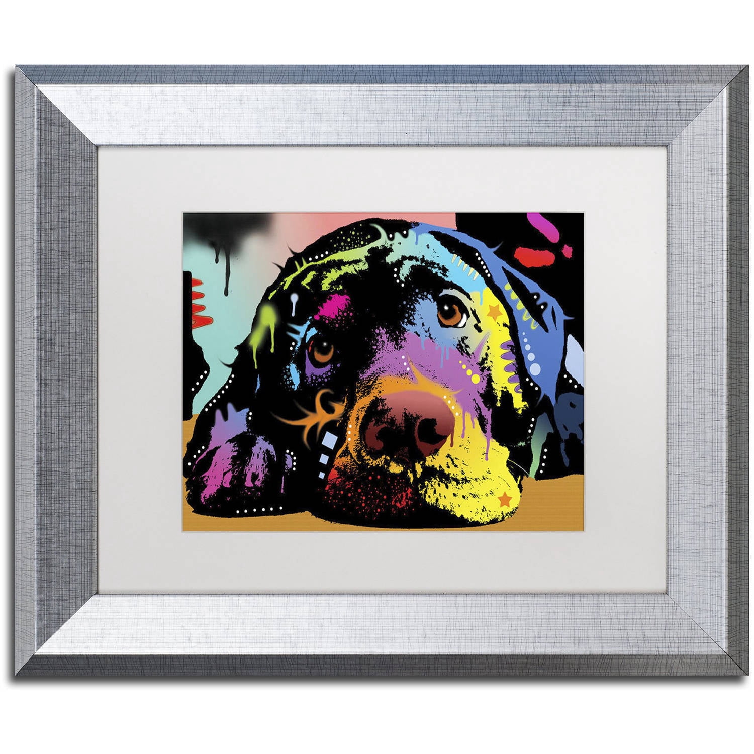 Trademark Fine Art "Lying Lab" Canvas Art by Dean Russo, White Matte, Silver Frame