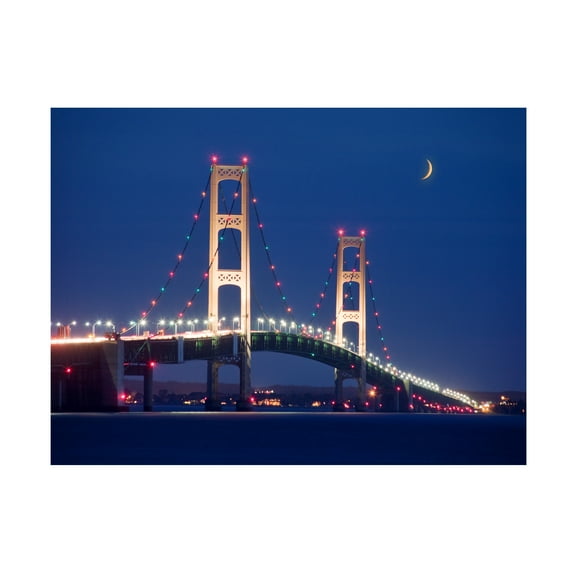 Trademark Fine Art Monte Nagler Mackinaw Bridge At Night St. Ignace Mi Color Canvas Wall Art - 18x24