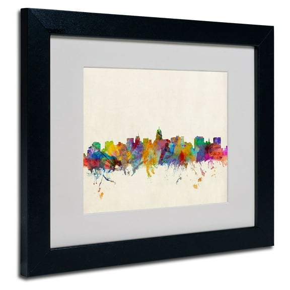 Trademark Fine Art "Madison Skyline" Framed Canvas Art by Michael Tompsett, Black Frame