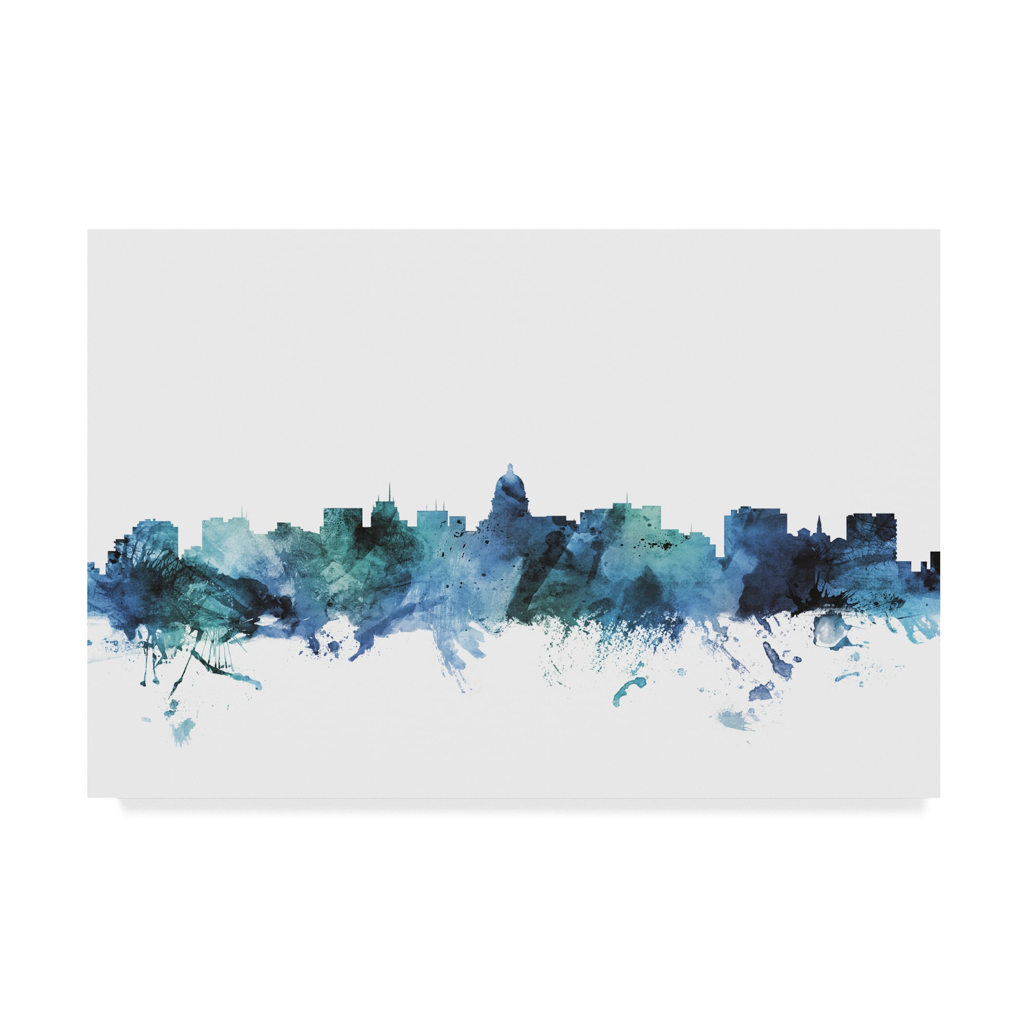 Trademark Fine Art 'Madison Wisconsin Blue Teal Skyline' Canvas Art by Michael Tompsett