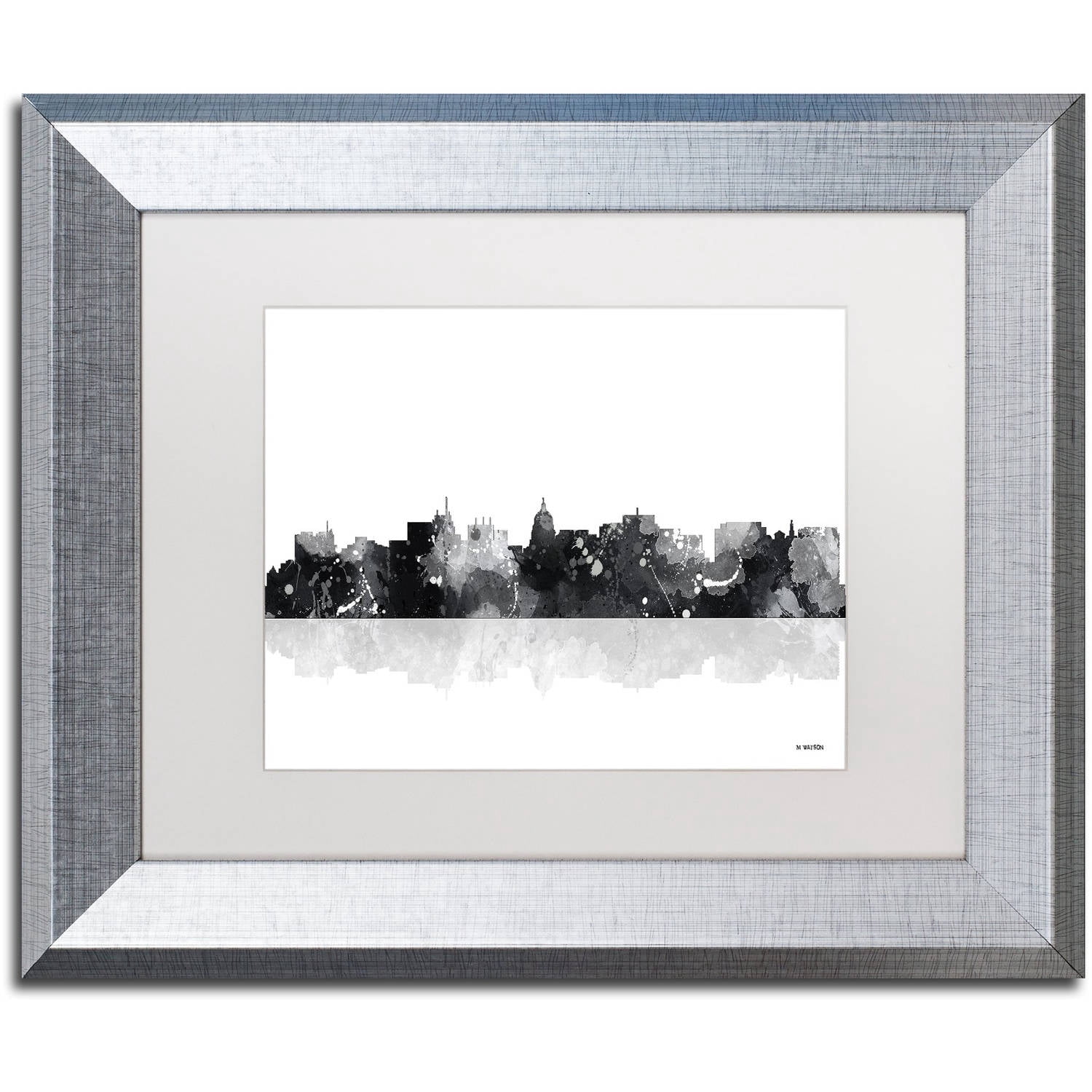 Trademark Fine Art "Madison Wisconsin Skyline BG-1" Canvas Art by Marlene Watson, White Matte, Silver Frame