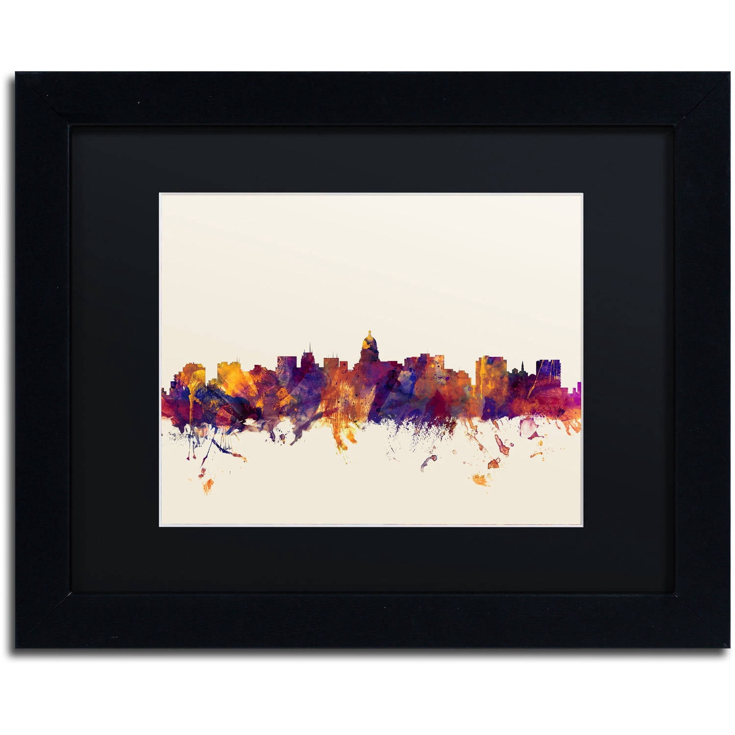 Trademark Fine Art "Madison Wisconsin Skyline" Canvas Art by Michael Tompsett, Black Matte, Black Frame