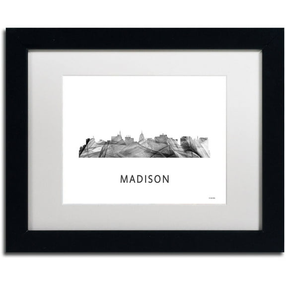 Trademark Fine Art 'Madison Wisconsin Skyline WB-BW' Canvas Art by Marlene Watson, White Matte, Black Frame