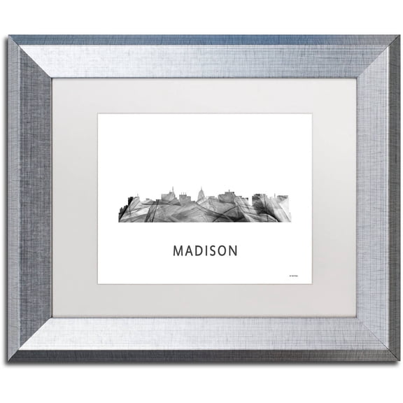 Trademark Fine Art 'Madison Wisconsin Skyline WB-BW' Canvas Art by Marlene Watson, White Matte, Silver Frame
