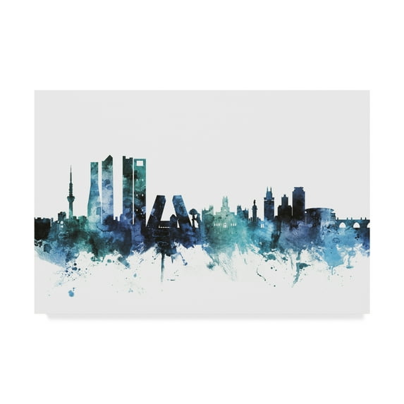 Trademark Fine Art 'Madrid Spain Blue Teal Skyline' Canvas Art by Michael Tompsett