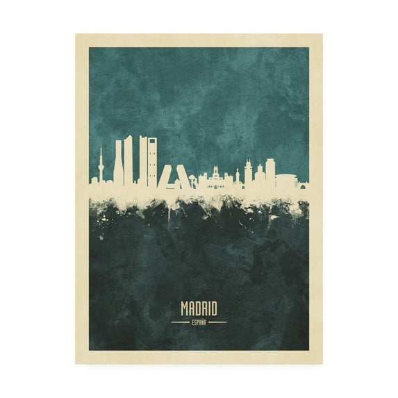 Trademark Fine Art 'Madrid Spain Skyline Teal' Canvas Art by Michael Tompsett