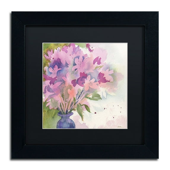 Trademark Fine Art "Magenta Blossoms in Blue Vase" Canvas Art by Sheila Golden, Black Matte, Black Frame