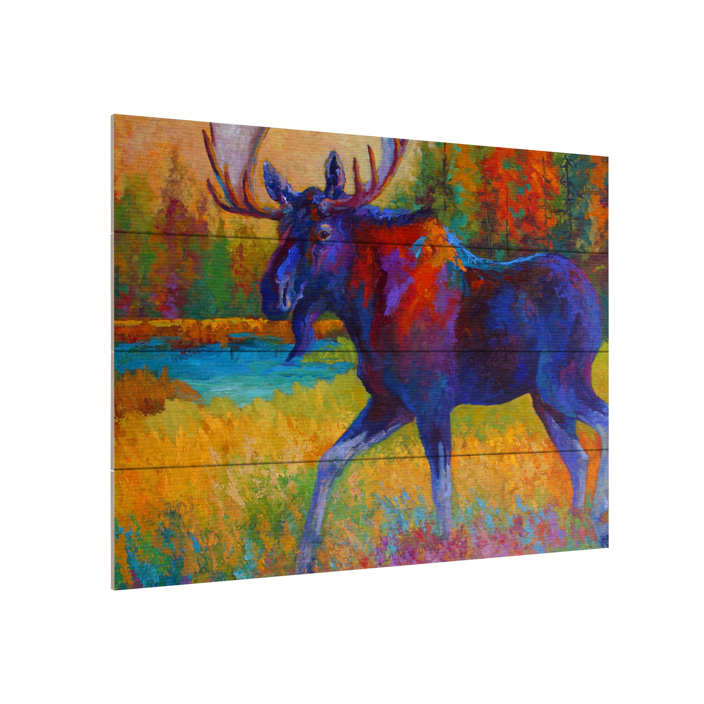 Majestic Moose Bold Multicolor Wood Slat Art - 12x16