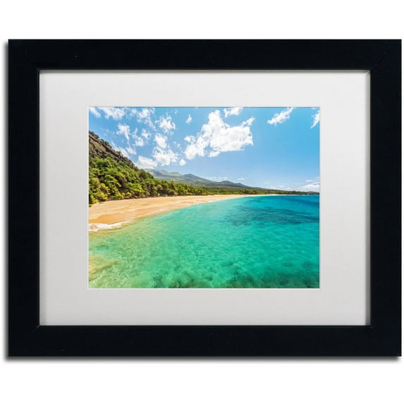 Trademark Fine Art 'Makena Beach Maui' Canvas Art by Pierre Leclerc, White Matte, Black Frame
