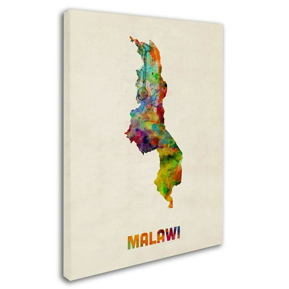 Trademark Fine Art "Malawi Watercolor Map" Canvas Art by Michael Tompsett