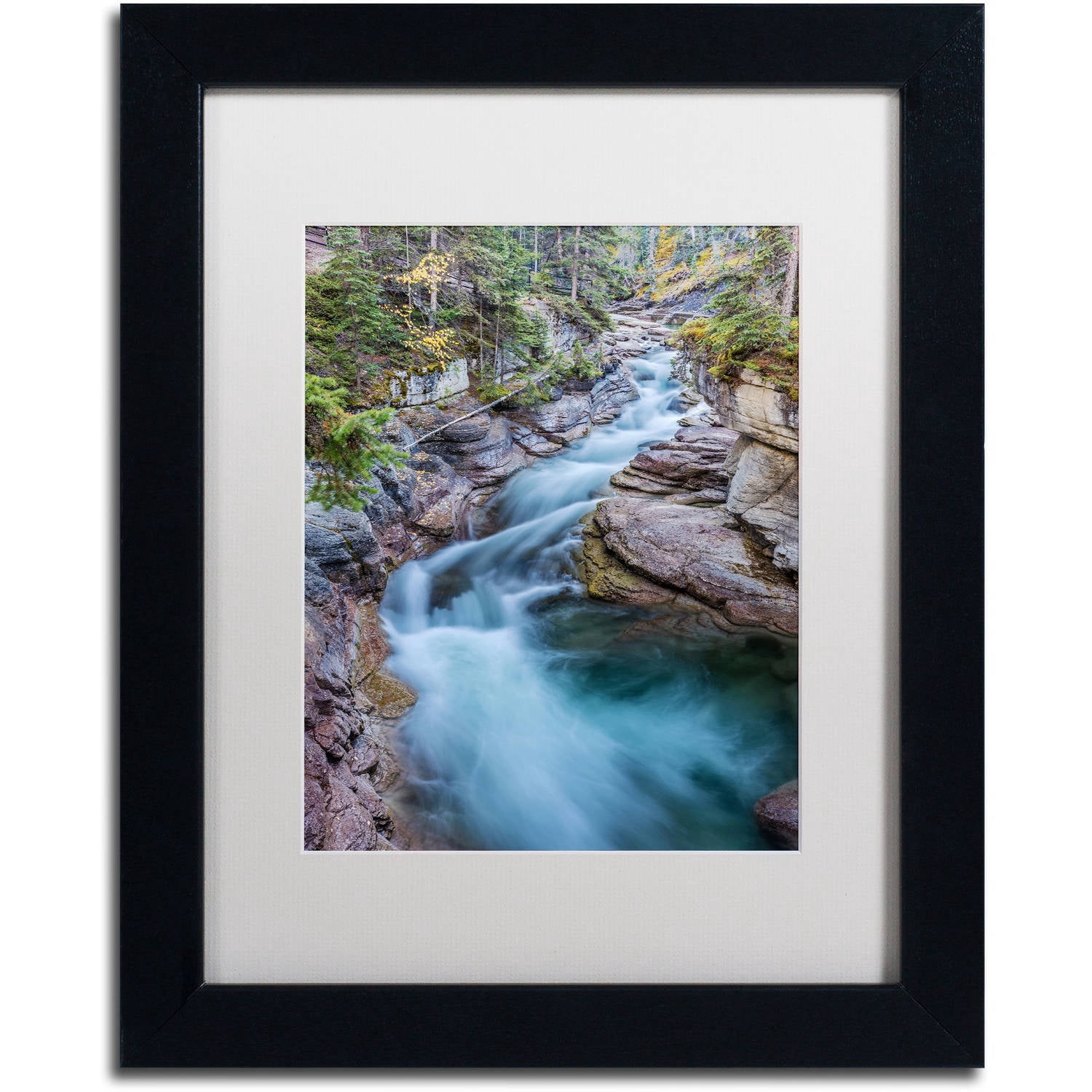 Trademark Fine Art 'Maligne River' Canvas Art by Pierre Leclerc, White Matte, Black Frame