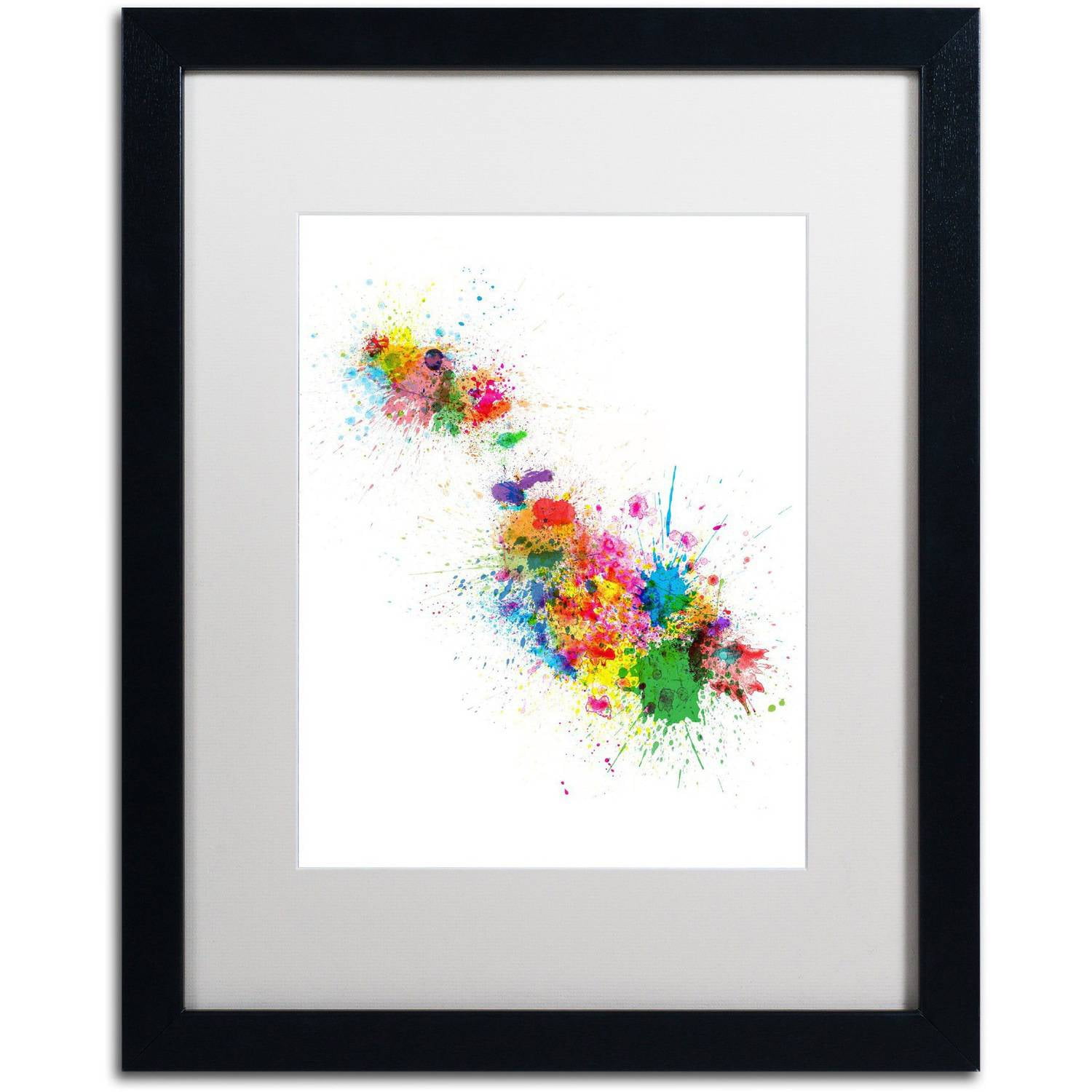 Trademark Fine Art 'Malta Map Paint Splashes' Canvas Art by Michael Tompsett, White Matte, Black Frame