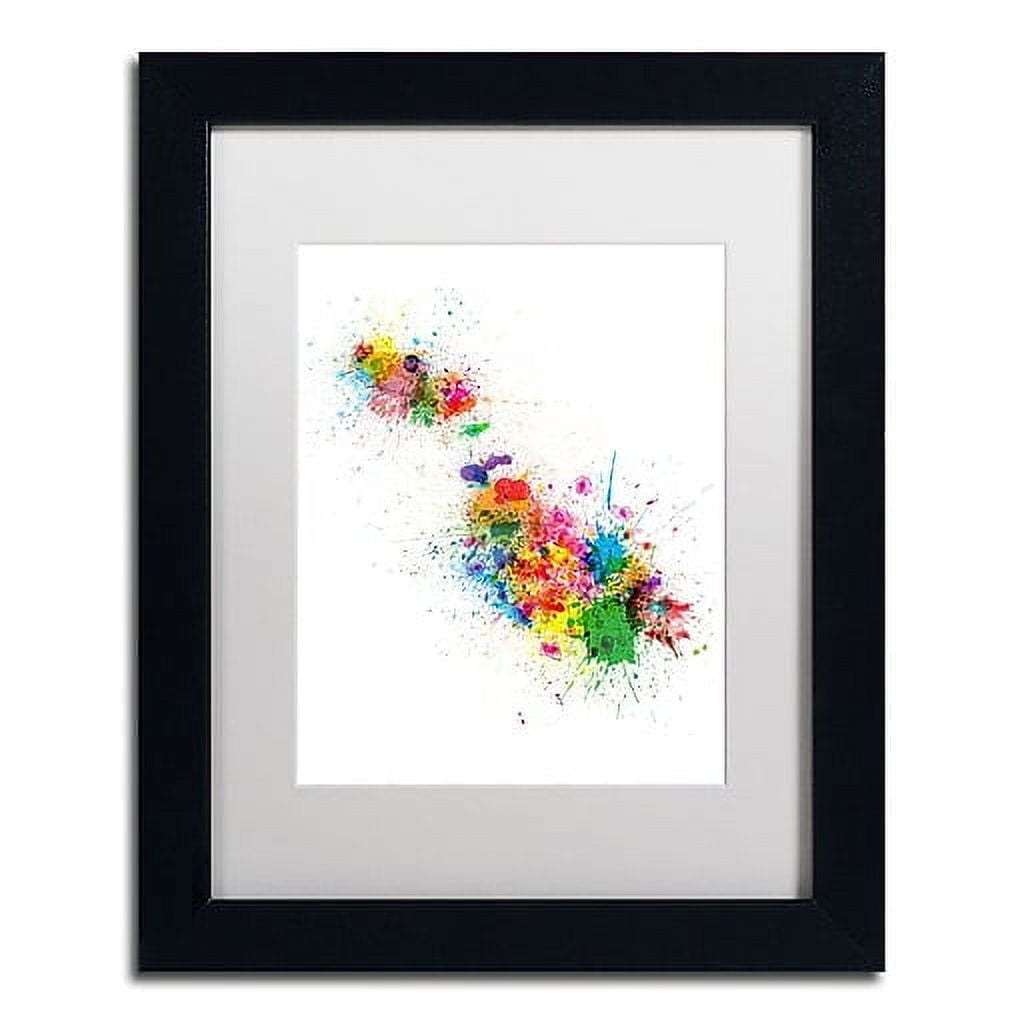 Trademark Fine Art 'Malta Map Paint Splashes' Canvas Art by Michael Tompsett, White Matte, Black Frame