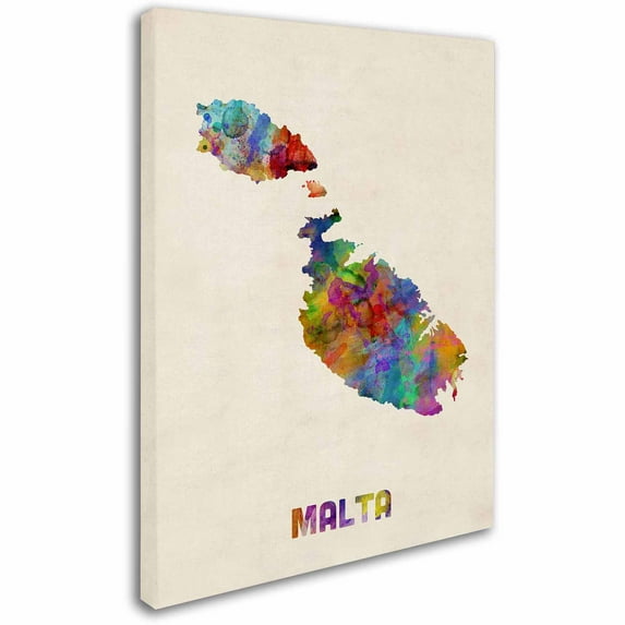 Trademark Fine Art "Malta Watercolor Map" Canvas Art by Michael Tompsett