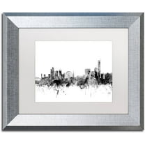 Trademark Fine Art "Manchester England Skyline B&W" Canvas Art by Michael Tompsett, White Matte, Silver Frame