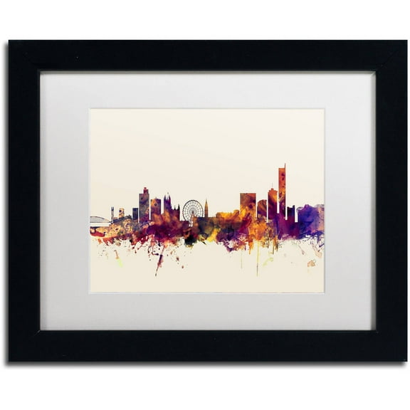 Trademark Fine Art "Manchester England Skyline" Canvas Art by Michael Tompsett, White Matte, Black Frame