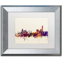 Trademark Fine Art "Manchester England Skyline" Canvas Art by Michael Tompsett, White Matte, Silver Frame