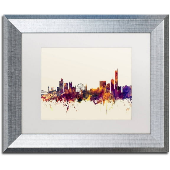 Trademark Fine Art "Manchester England Skyline" Canvas Art by Michael Tompsett, White Matte, Silver Frame