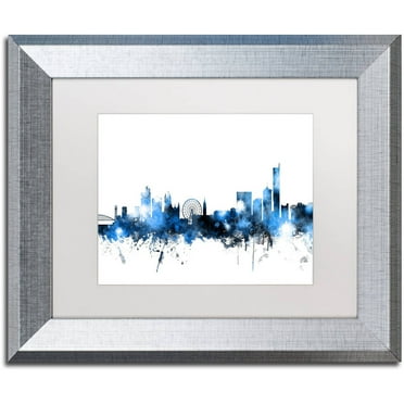 Trademark Fine Art "Manchester Skyline White" Canvas Art by Michael Tompsett, White Matte, Silver Frame