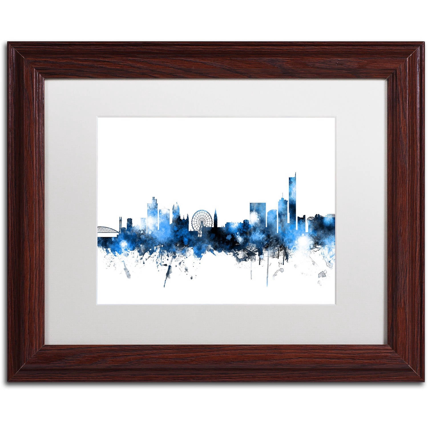Trademark Fine Art "Manchester Skyline White" Canvas Art by Michael Tompsett, White Matte, Wood Frame