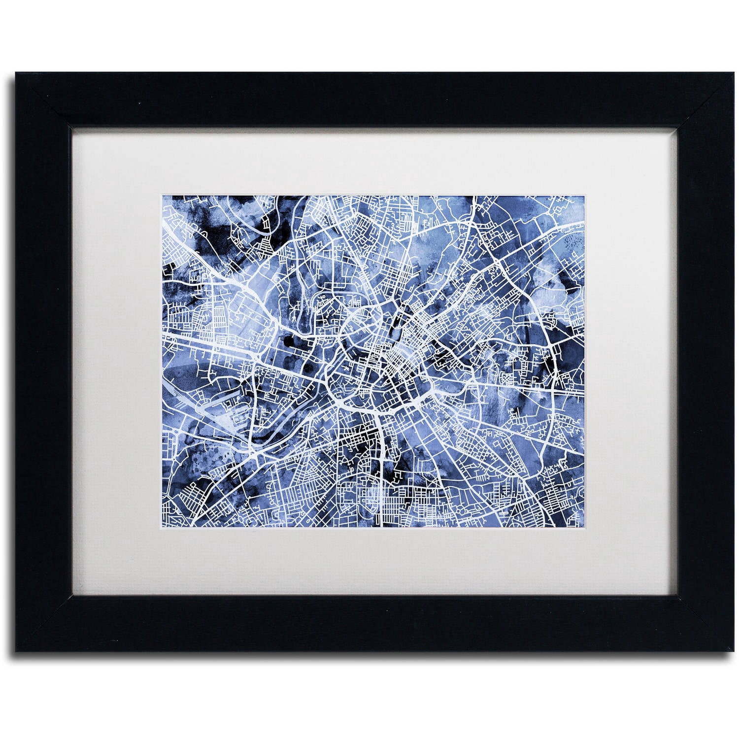 Trademark Fine Art "Manchester Street Map B&W" Canvas Art by Michael Tompsett, White Matte, Black Frame