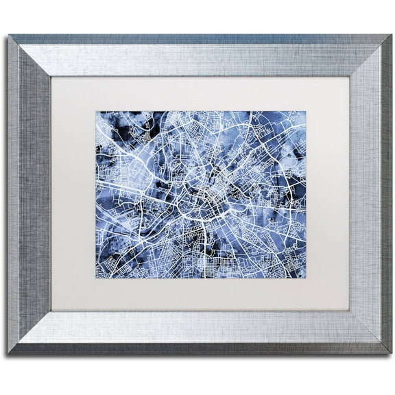 Trademark Fine Art "Manchester Street Map B&W" Canvas Art by Michael Tompsett, White Matte, Silver Frame