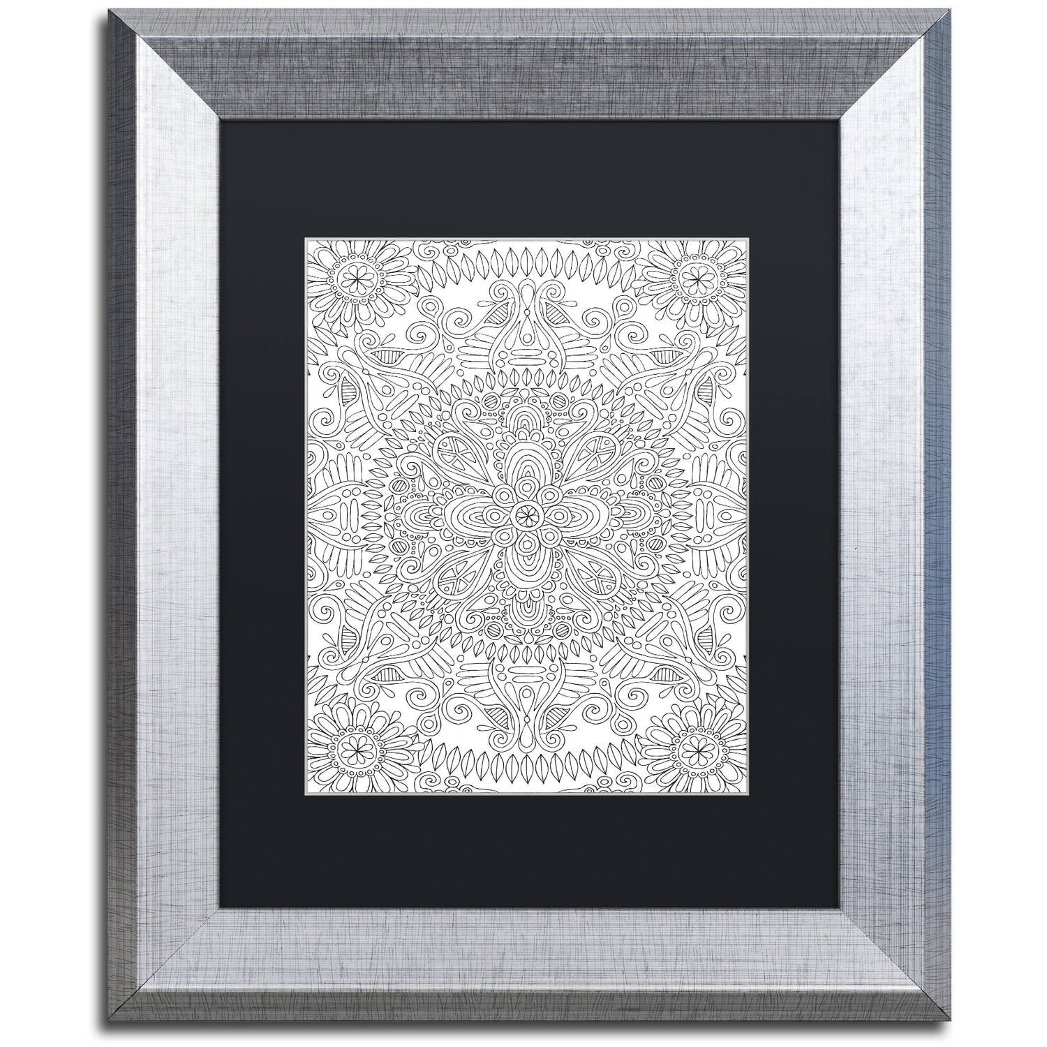 Trademark Fine Art "Mandala One" Canvas Art by Hello Angel, Black Matte, Silver Frame