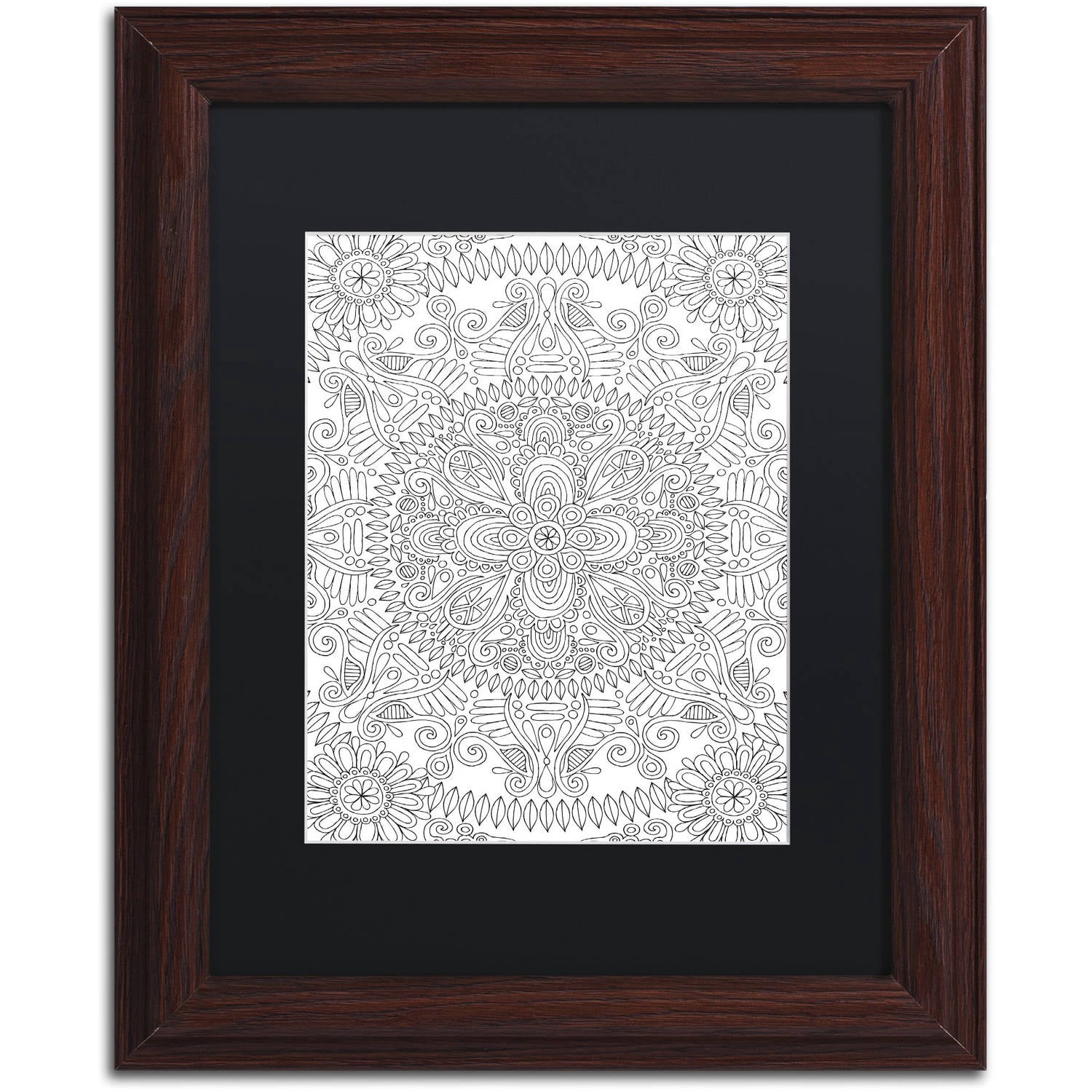 Trademark Fine Art "Mandala One" Canvas Art by Hello Angel, Black Matte, Wood Frame