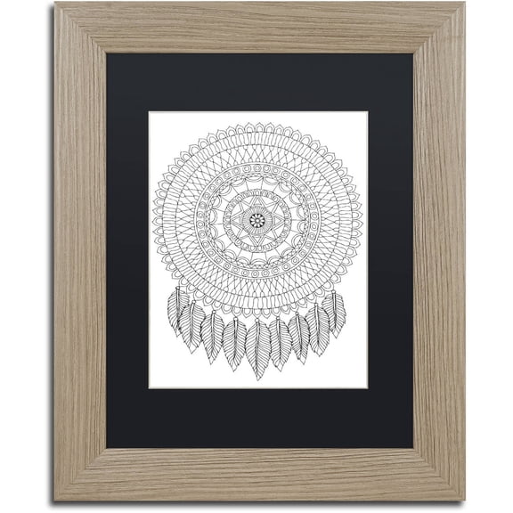 Trademark Fine Art "Mandalafeather Dreamcatcher" Canvas Art by Hello Angel, Black Matte, Birch Frame