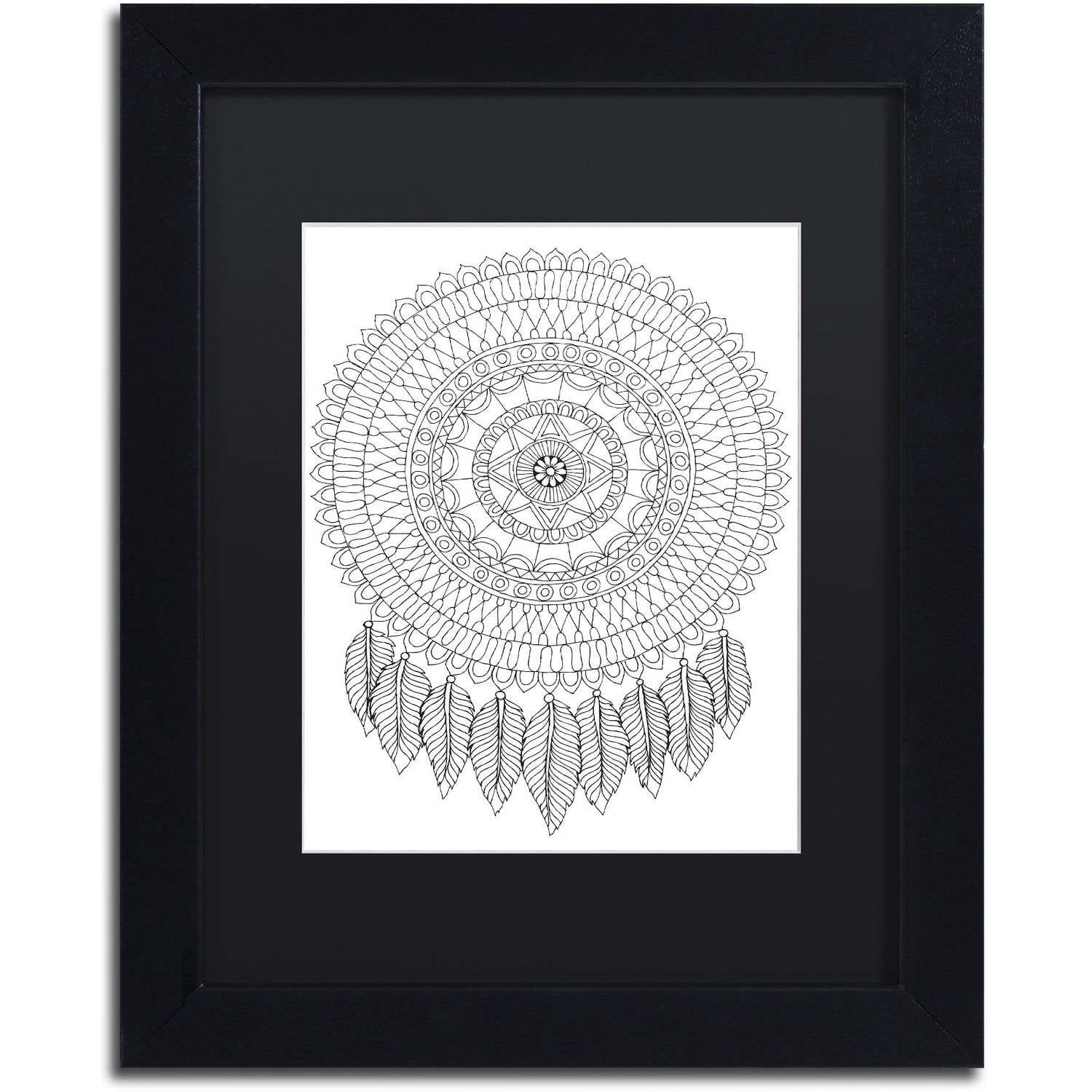 Trademark Fine Art "Mandalafeather Dreamcatcher" Canvas Art by Hello Angel, Black Matte, Black Frame