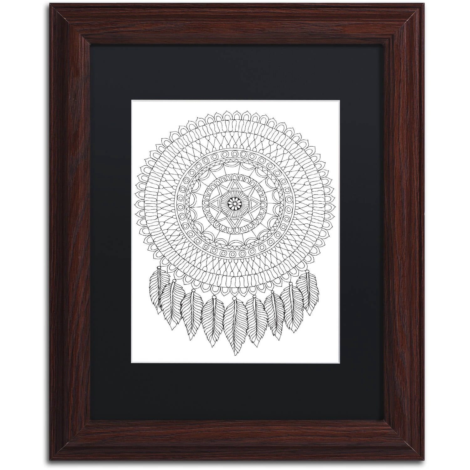 Trademark Fine Art "Mandalafeather Dreamcatcher" Canvas Art by Hello Angel, Black Matte, Wood Frame
