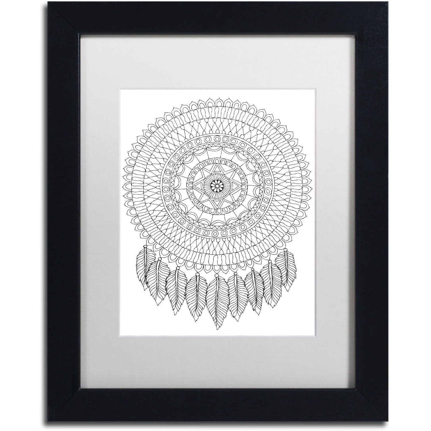Trademark Fine Art "Mandalafeather Dreamcatcher" Canvas Art by Hello Angel, White Matte, Black Frame