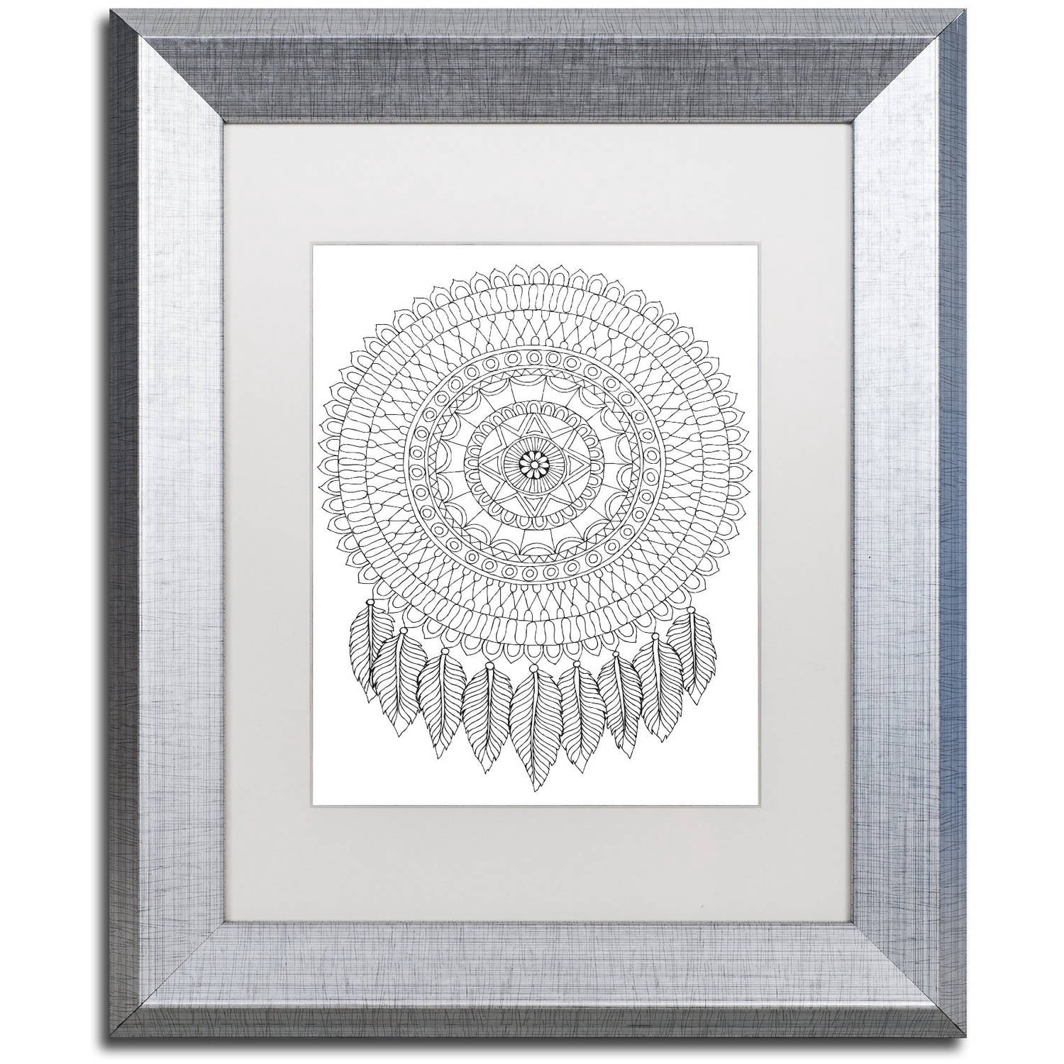 Trademark Fine Art "Mandalafeather Dreamcatcher" Canvas Art by Hello Angel, White Matte, Silver Frame